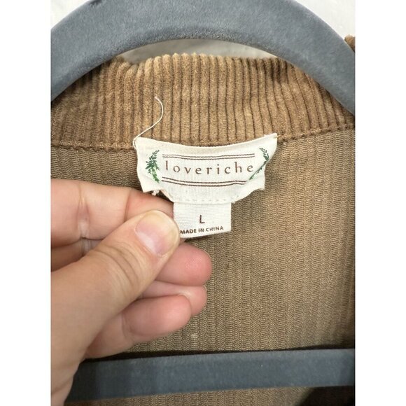 Love Riche Cheetah Corduroy Mixed Media Brown Cotton Linen Jacket Size Large - Picture 3 of 5